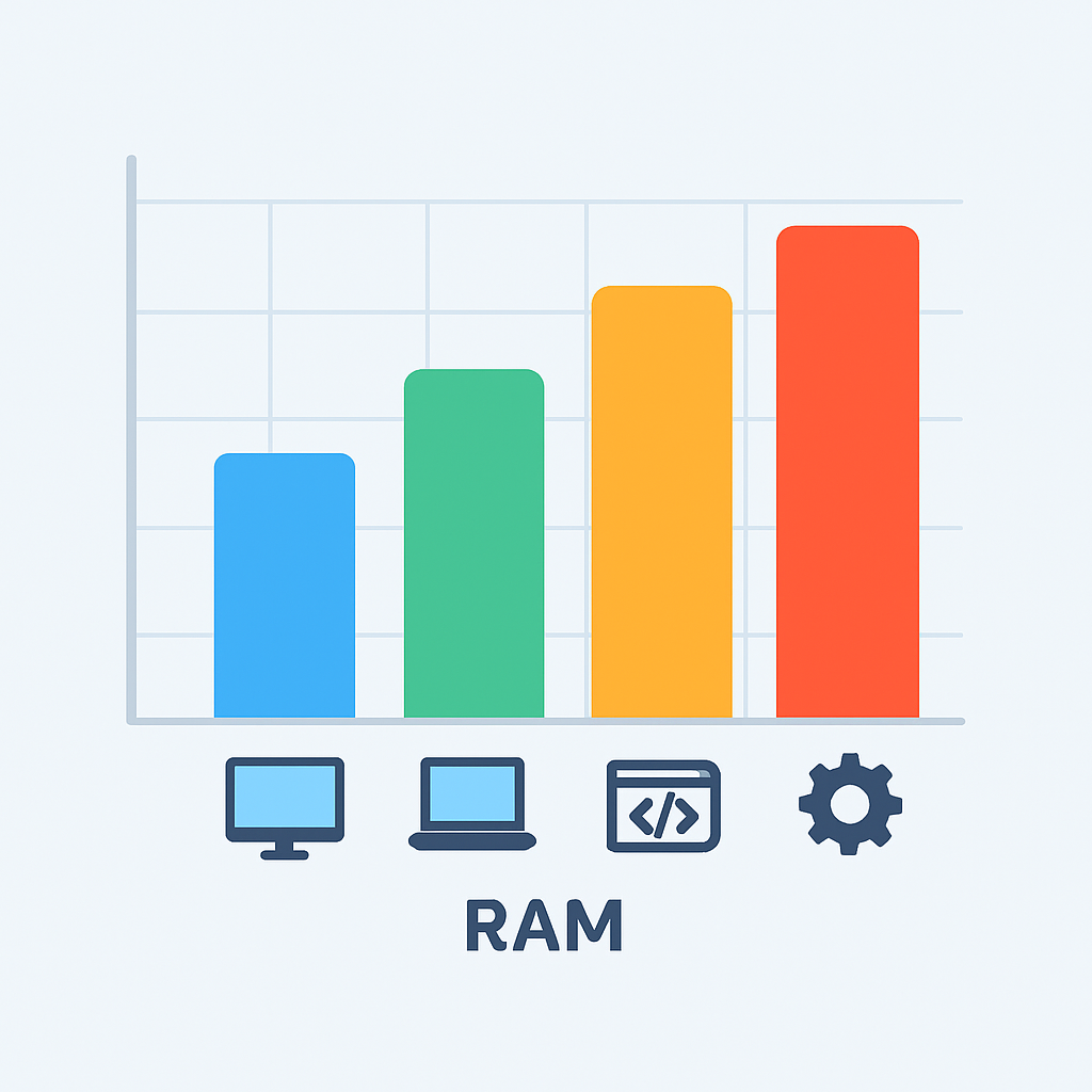 Farklı geliştirme senaryolarında RAM kullanım karşılaştırma grafiği