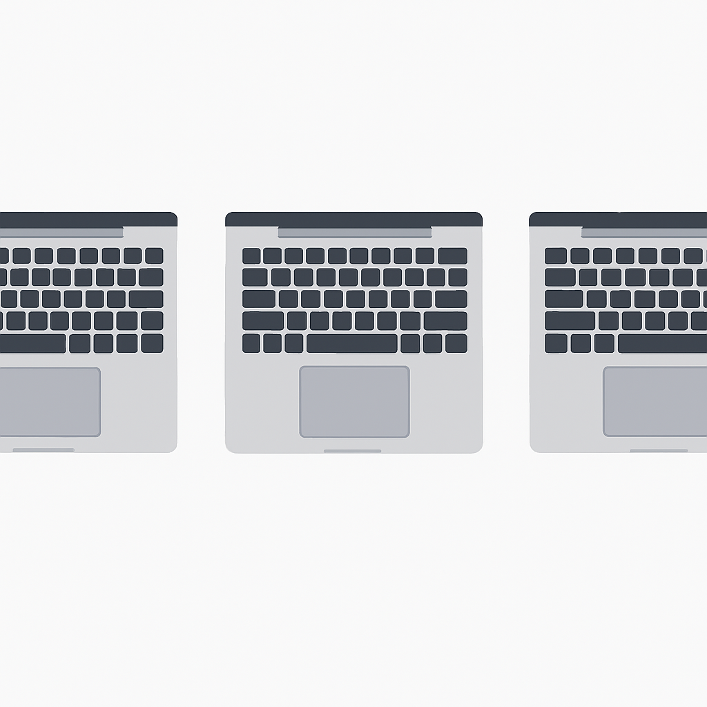 Üç laptop klavyesinin yakın çekim karşılaştırması tuş aralığı ve tasarım farkları