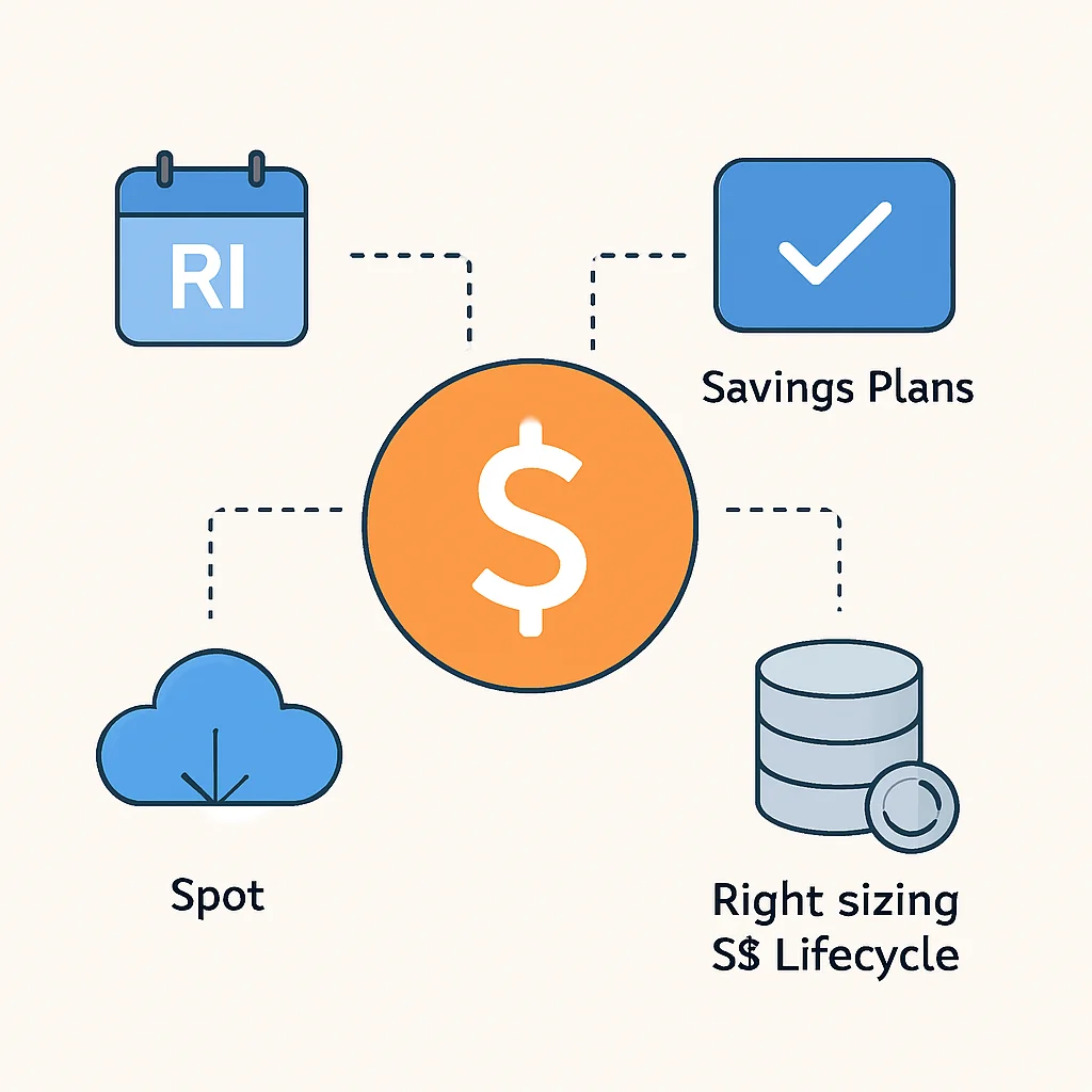 AWS maliyet optimizasyon stratejileri diyagramı