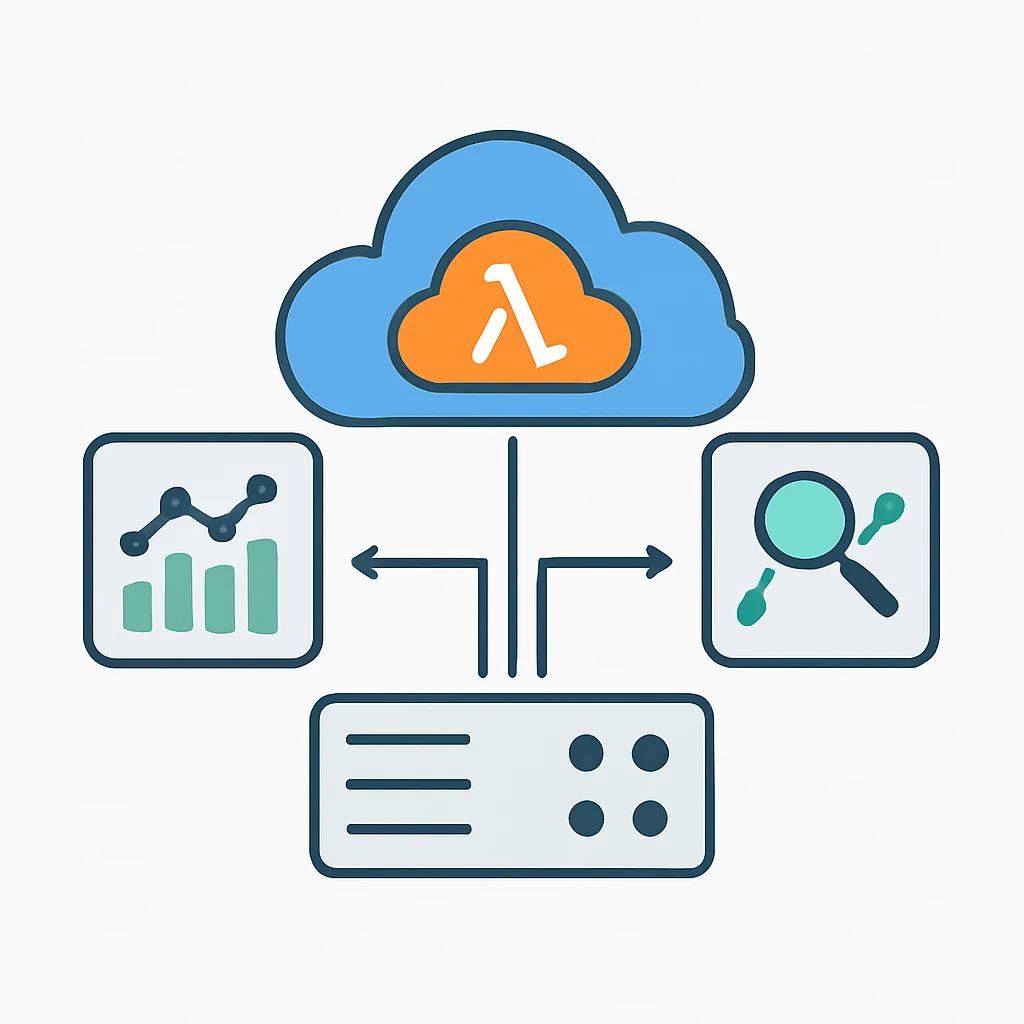 Sunucusuz fonksiyonlarla entegre CloudWatch ve X-Ray gibi izleme araçlarını gösteren kavramsal diyagram