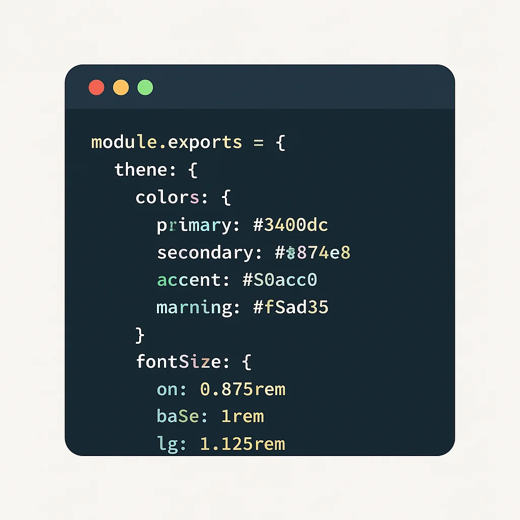 Özel temalar, renkler ve yazı tipi boyutları içeren bir Tailwind CSS yapılandırma dosyası (tailwind.config.js)