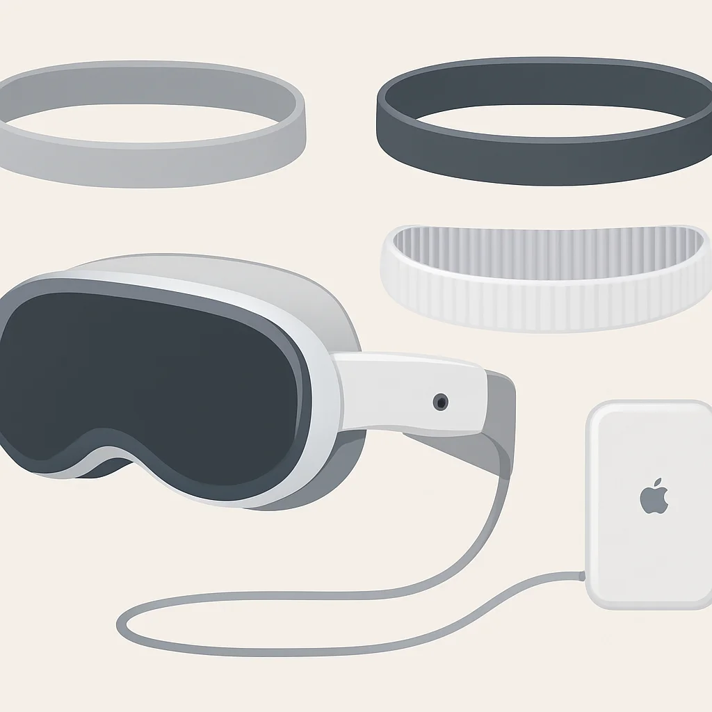 Apple Vision Pro'nun harici bataryalı ve farklı kafa bantlı premium tasarımı