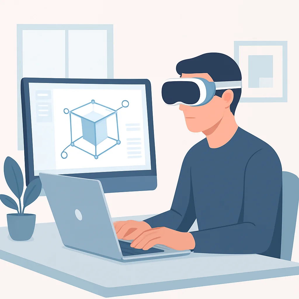 Profesyonel bir ortamda 3D modelleme ve tasarım için Apple Vision Pro kullanan geliştirici
