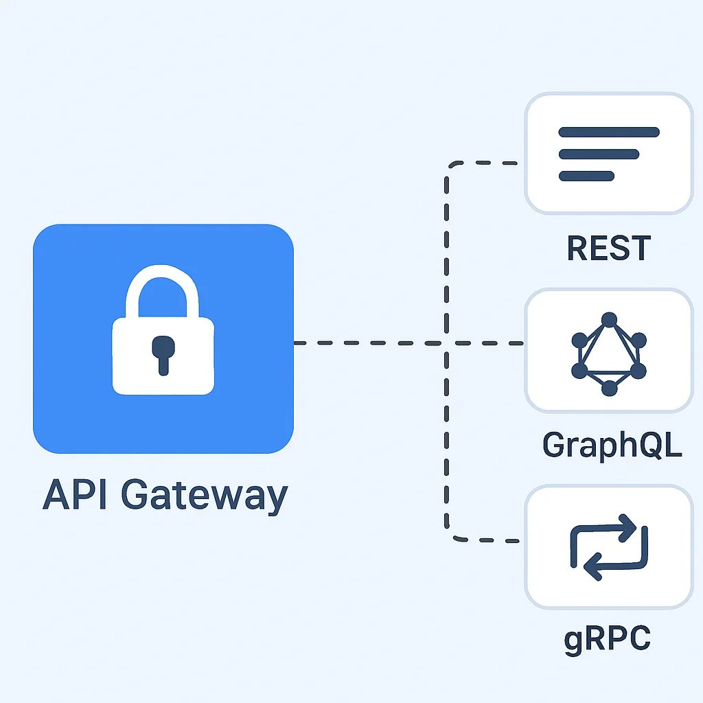 REST, GraphQL ve gRPC'yi API Gateway ile birleştiren Hibrit API mimarisi