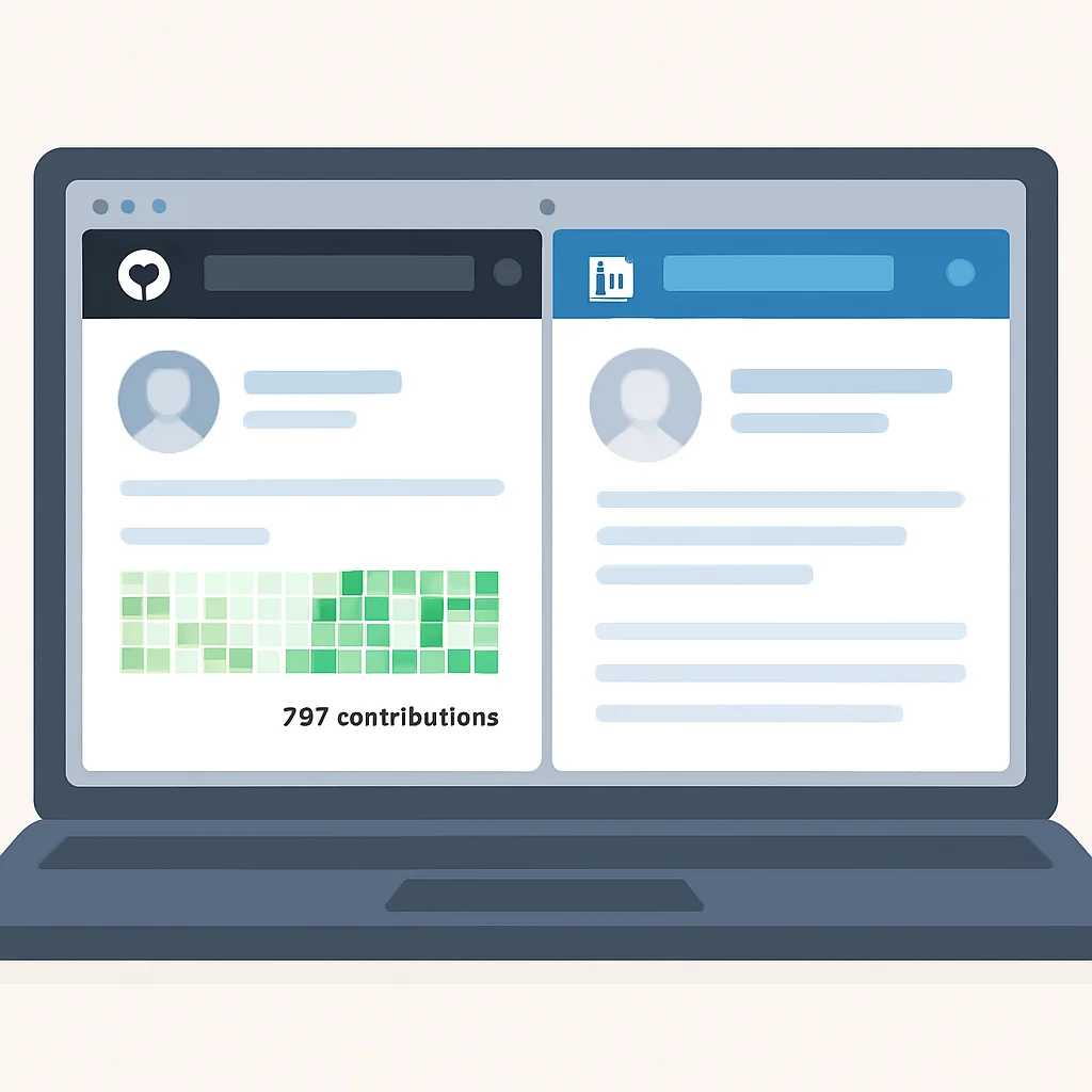 Bir geliştiricinin düzenli GitHub ve profesyonel LinkedIn profili