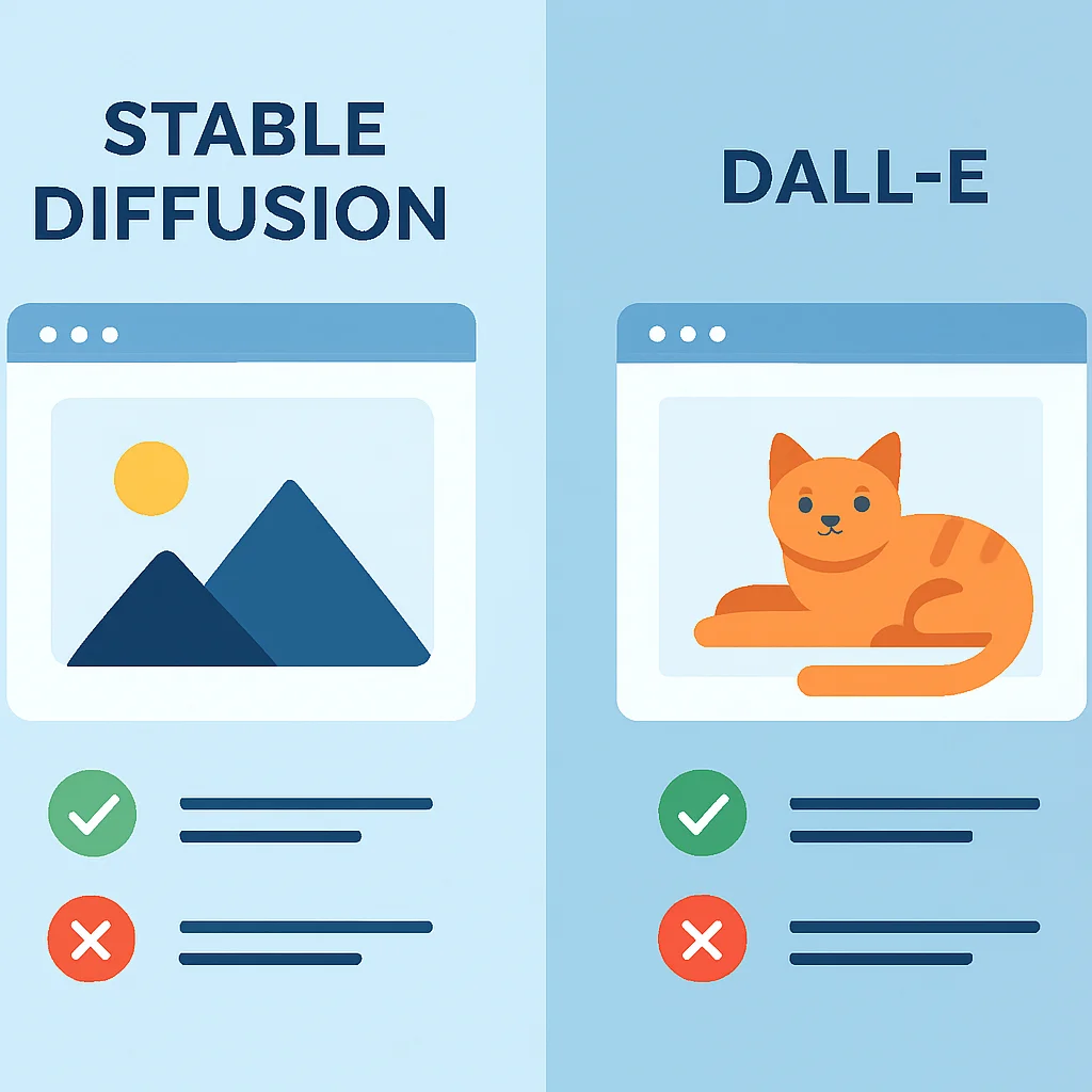 Stable Diffusion ve DALL-E modellerinin güçlü ve zayıf yönlerini karşılaştıran bir görsel