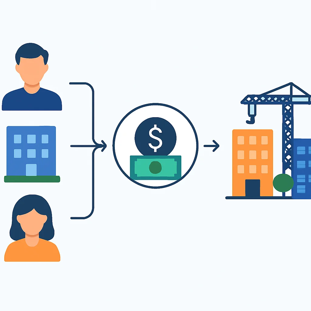 Kentsel dönüşüm sırasında kiracılar ve ev sahipleri için finansal yardım kanallarını gösteren diyagram