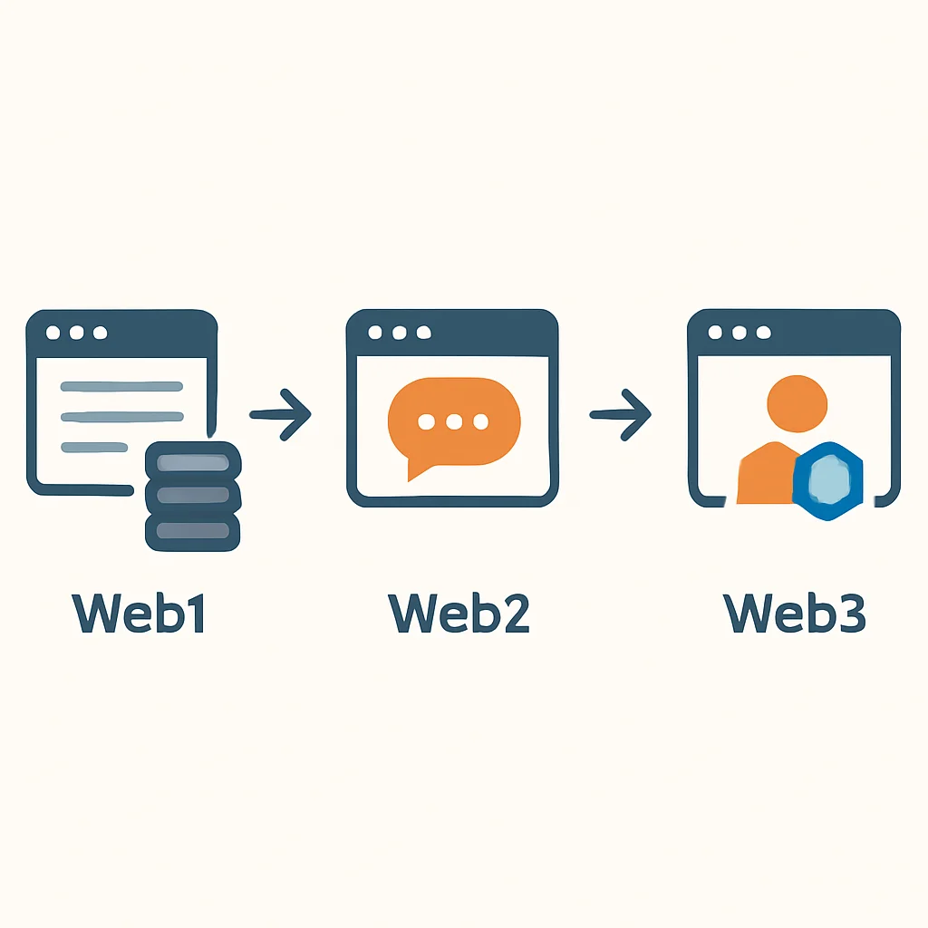 Web1, Web2 ve Web3'ün evrimini gösteren diyagram