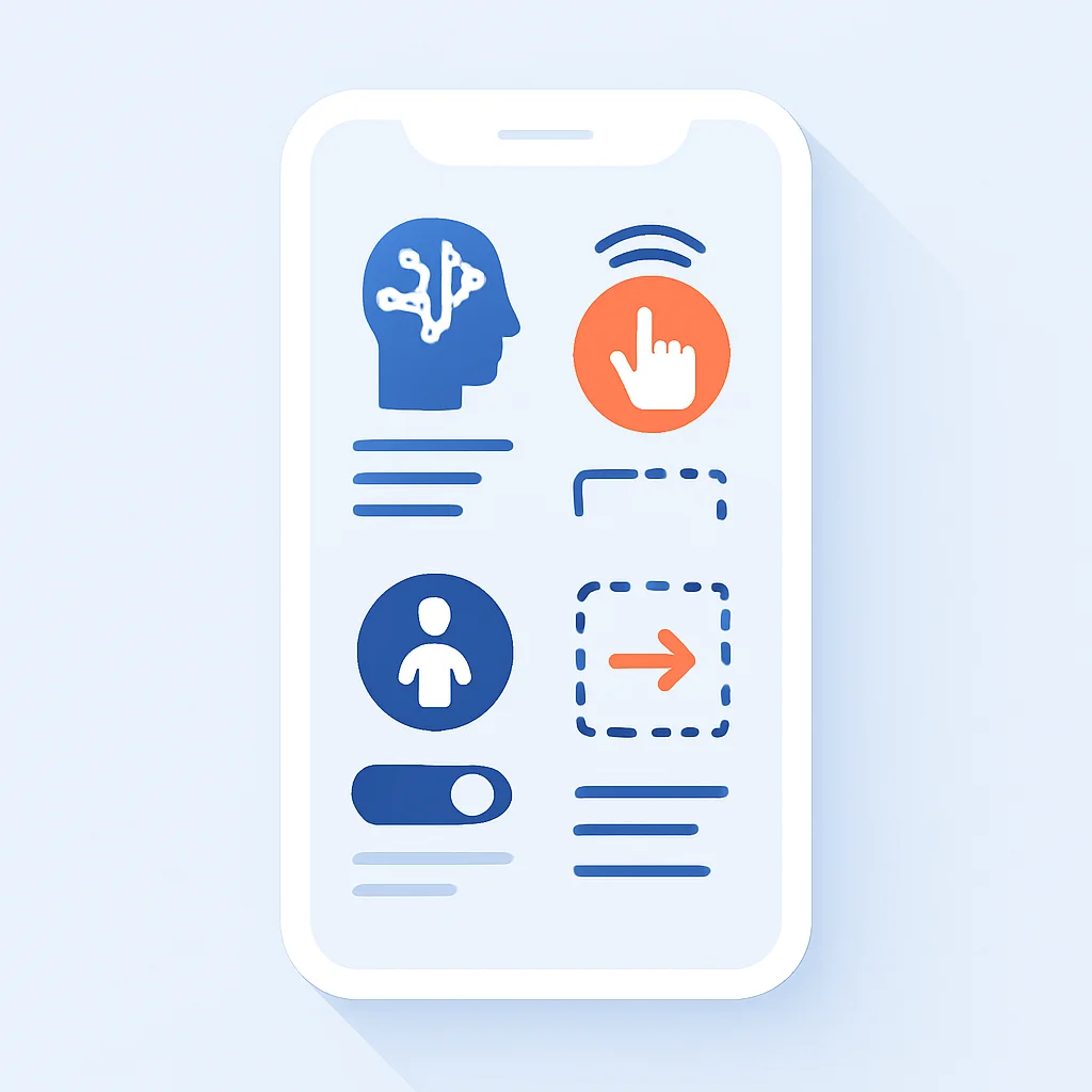 2026 mobil UI/UX trendlerini gösteren bir uygulama arayüzü çizimi
