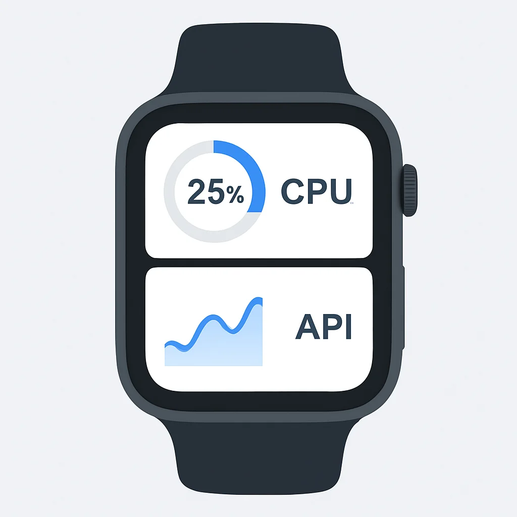 Akıllı saat ekranında CPU kullanımı ve API yanıt süreleri için özel geliştirici widget'ları maketi