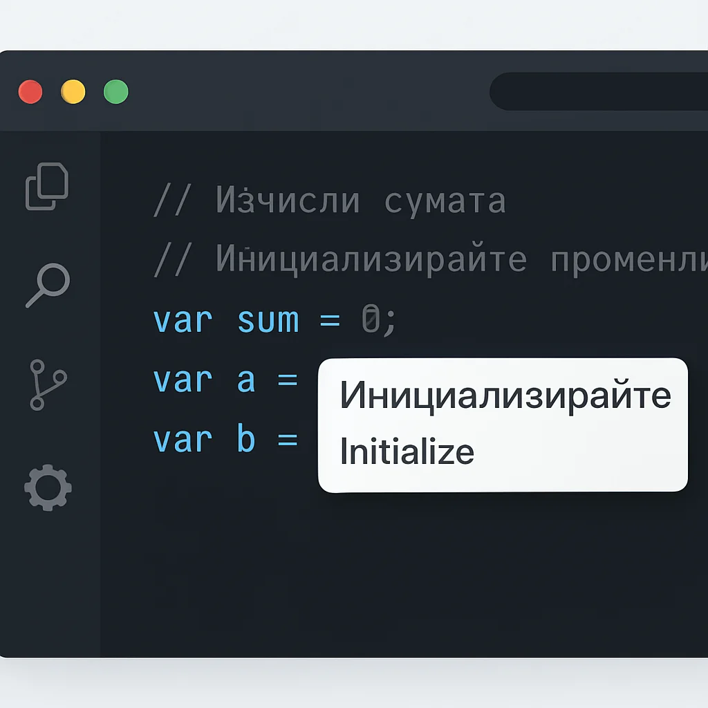 Yabancı dilde yorumlar ve değişkenler içeren, entegre bir sözlük ipucu gösteren bir VS Code düzenleyicisinin ekran görüntüsü