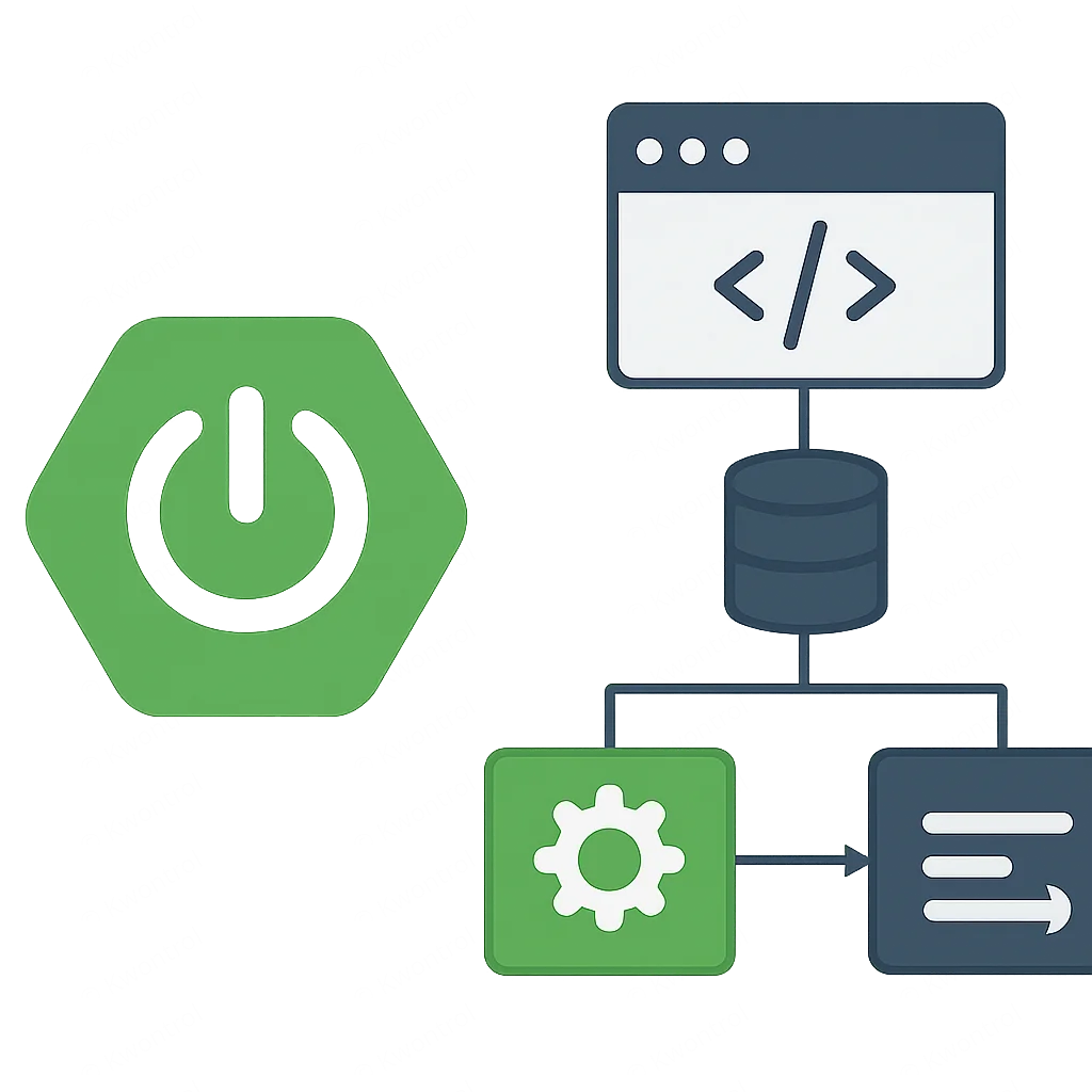 Spring Boot logosu ve mikro hizmet mimarisi diyagramı
