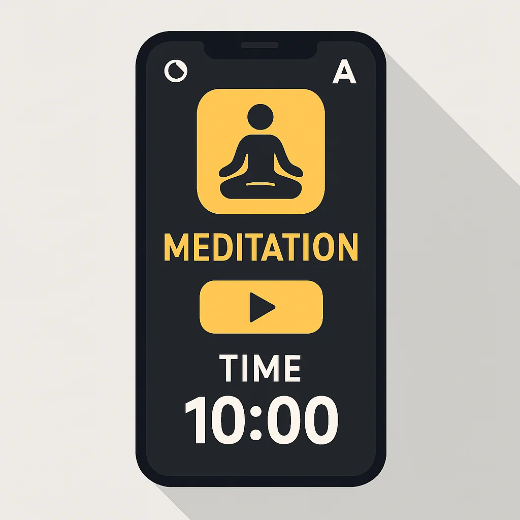 Yüksek kontrast modu ve büyük metin seçenekleri gibi erişilebilirlik özelliklerine sahip bir meditasyon uygulaması arayüz maketi