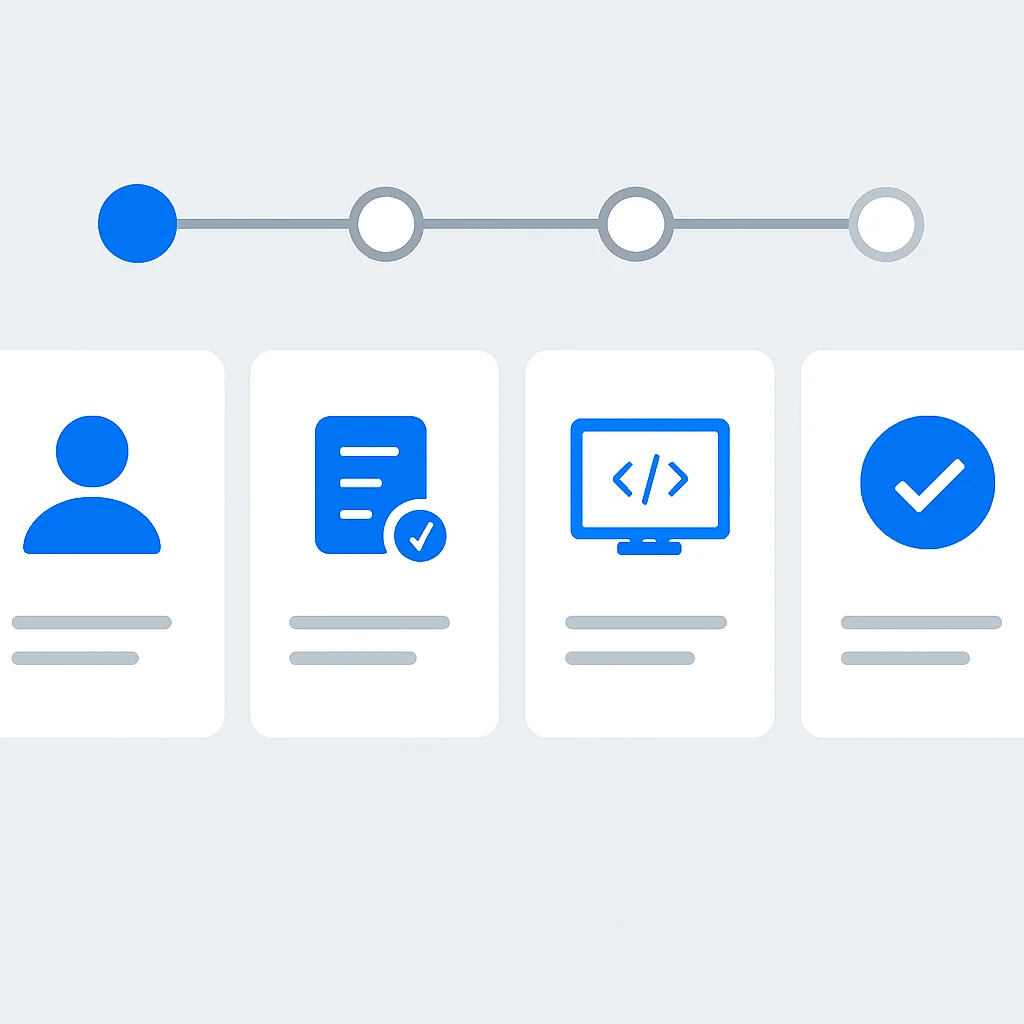 Yeni bir geliştirici aracı için kullanıcı onboarding akışı, net adımlar ve ilerleme göstergeleri ile