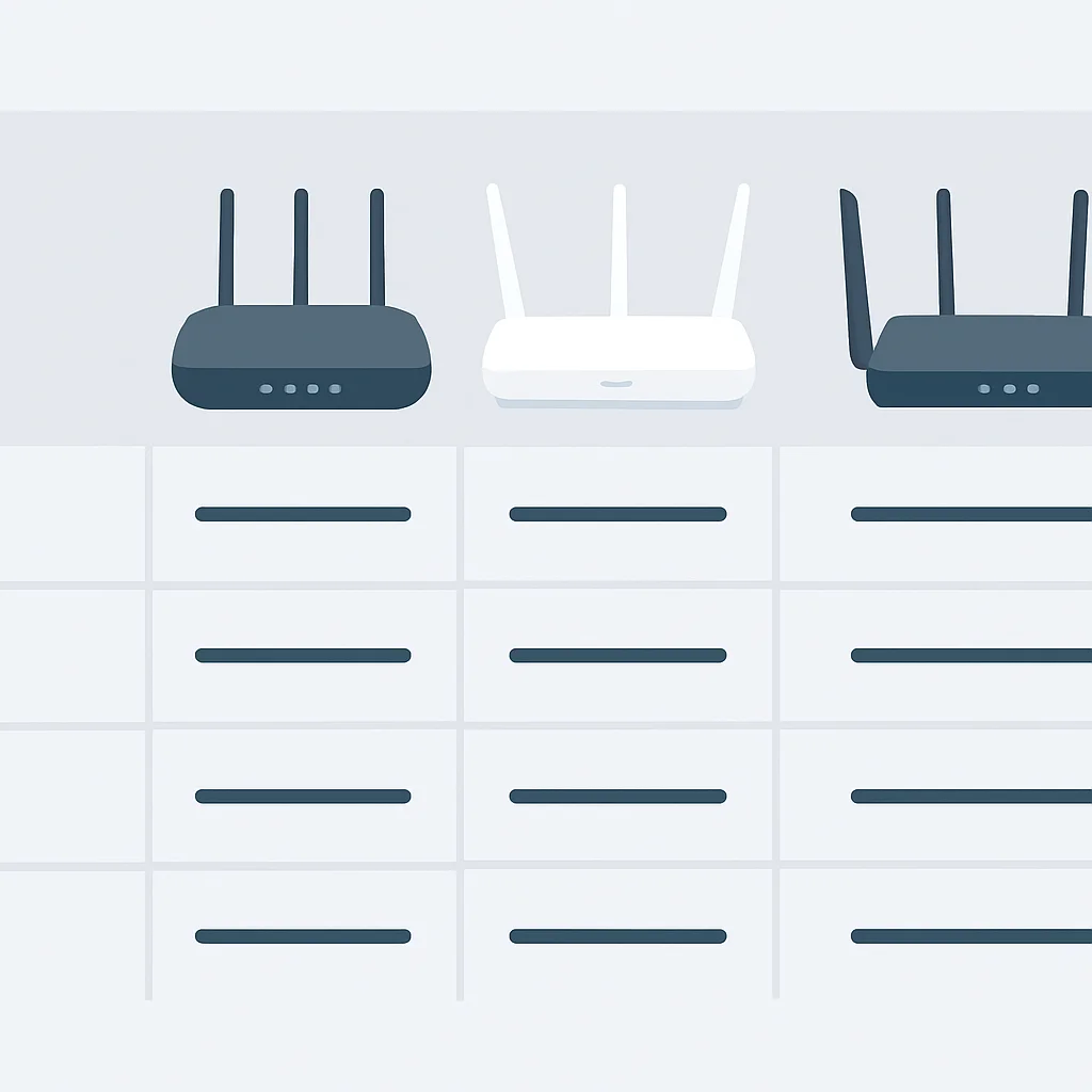 Farklı Wi-Fi 7 router modellerinin özelliklerini gösteren karşılaştırma tablosu