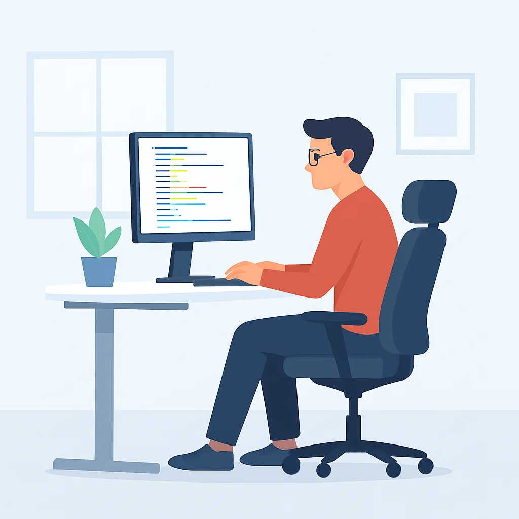 Ergonomik masa başında doğru duruşla çalışan geliştirici