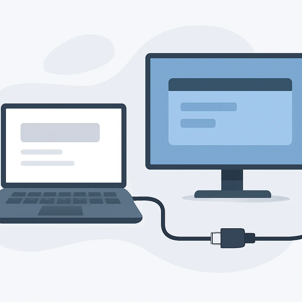 Dizüstü bilgisayarın taşınabilir monitöre tek bir USB-C kablosuyla güç ve video için bağlandığını gösteren bağlantı seçenekleri diyagramı