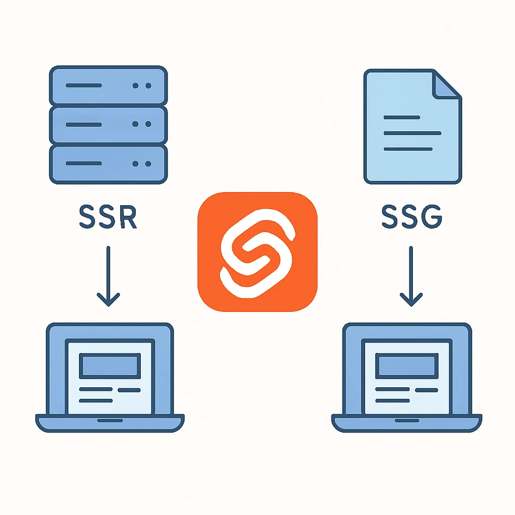 SvelteKit'te Sunucu Taraflı Oluşturma (SSR) ve Statik Site Üretimi (SSG) karşılaştırma akış şeması