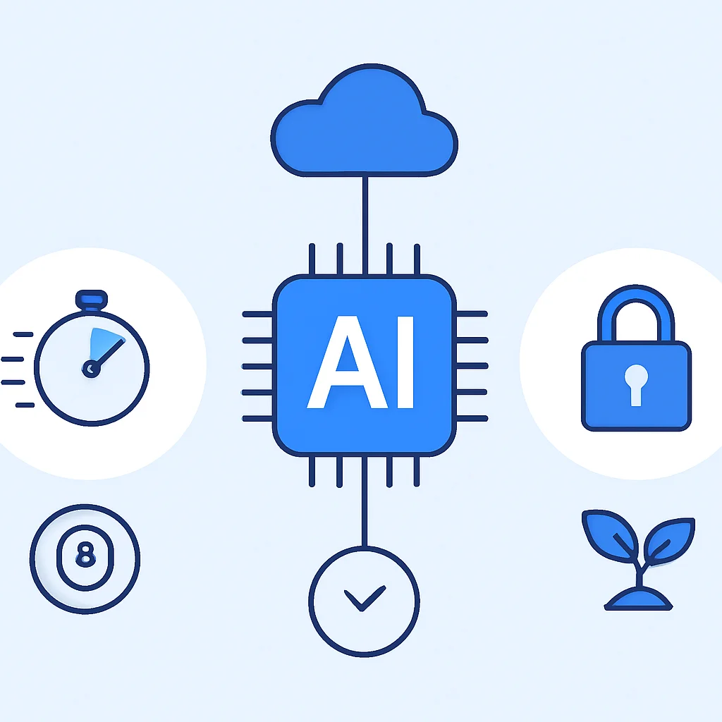Edge AI'ın düşük gecikme, gizlilik ve verimlilik gibi faydalarını gösteren infografik