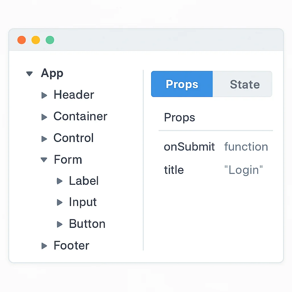 React Developer Tools bileşen ağacı ve props/state gösterimi ekran görüntüsü