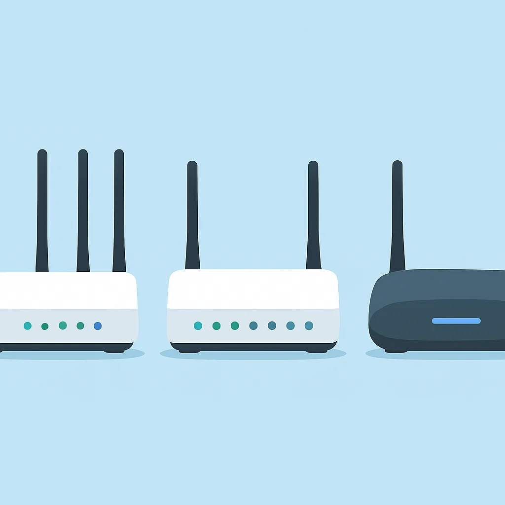 Üç router modelinin yan yana karşılaştırmalı görünümü