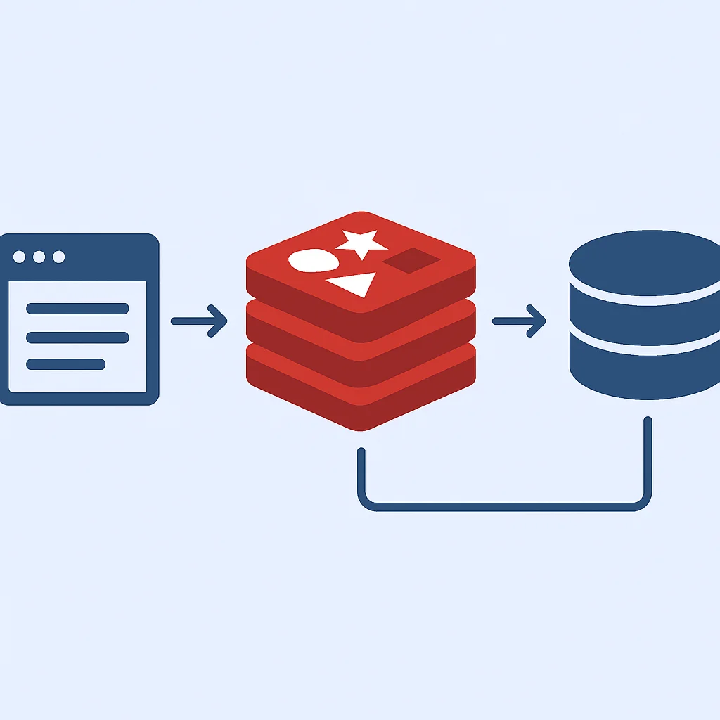 Uygulama ve veritabanı arasında Redis önbellekleme katmanı olan bir web sunucusu mimarisi diyagramı