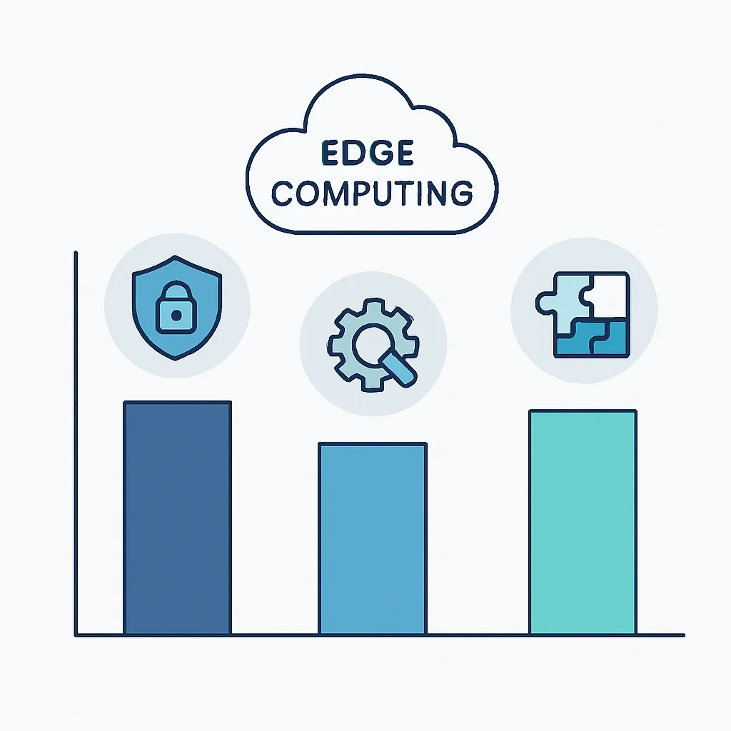 Edge Bilişim adaptasyonundaki güvenlik, yönetim ve birlikte çalışabilirlik gibi zorlukları karşılaştıran grafik