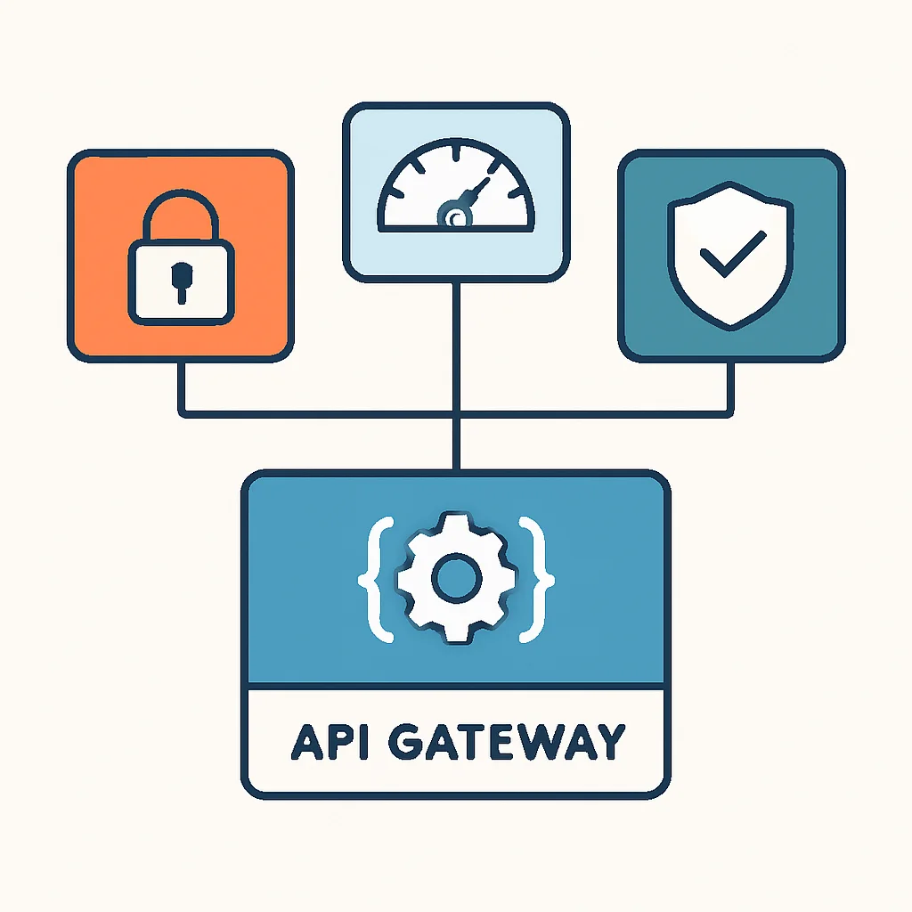 API Gateway güvenlik fonksiyonlarını (kimlik doğrulama, hız sınırlama, WAF entegrasyonu) gösteren akış şeması